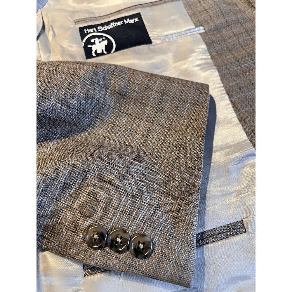 Hart Schaffner Marx 46R Heatherd Brown Ice Blue Plaid Sport Coat - Picture 8 of 15